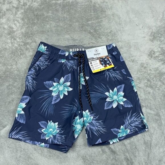 Hurley Mens Floral Swim Shorts Navy Blue Small UPF 50+ Water-Repellent a0235 - Picture 1 of 5